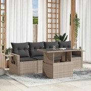 vidaXL 5 pcs conj. sofás jardim c/ almofadões vime PE cinzento-claro