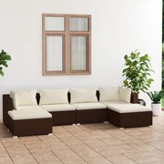 6 pcs conjunto lounge jardim c/ almofadões vime PE castanho