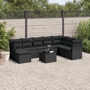 vidaXL 9 pcs conjunto de sofás p/ jardim c/ almofadões vime PE preto