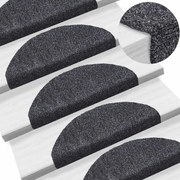 vidaXL Tapetes de escada autoadesivos 15 peças 65x21x4 cm cinza escuro semicircular grande