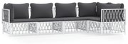 5 pcs conjunto lounge de jardim com almofadões aço branco