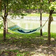 Cama Rede Suspensa de Jardim para 2 Pessoas Cama Rede para Campismo com Almofada Carga Máxima 180kg 210x140cm Azul Verde