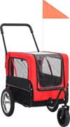 vidaXL Reboque bicicletas/carrinho para animais 2-em-1 vermelho/preto