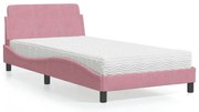 vidaXL Cama com colchão 100x200 cm veludo rosa