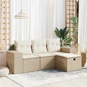 vidaXL 4 pcs conjunto de sofás para jardim c/ almofadões vime PE bege