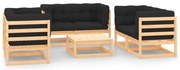 7 pcs conjunto lounge de jardim c/ almofadões pinho maciço