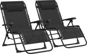 Outsunny Conjunto de 2 Espreguiçadeiras Chaise Longue Dobrável Inclinável com Apoio de Cabeça em Textilene 90x65x112 cm Preto | Aosom Portugal