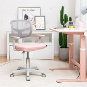 Cadeira de escritório infantil com encosto em malha, almofada removível e rodas 360° com travão para 3-10 anos, altura ajustável, cor rosa