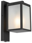 Lanterna de parede exterior preta com vidro canelado e sensor crepuscular - Charlois Moderno