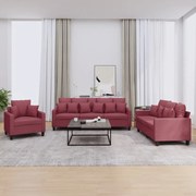 3 pcs conjunto de sofás com almofadas tecido vermelho-tinto