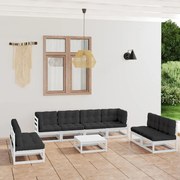 9 pcs conjunto lounge de jardim c/ almofadões pinho maciço