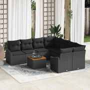 vidaXL Sofá de Jardim com 9 Peças e Almofadas Pretas em Poly Rattan
