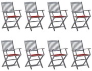 vidaXL Cadeiras de exterior dobráveis 8pcs c/ almofadões acácia maciça