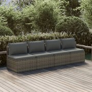 4 pcs conjunto lounge de jardim c/ almofadões vime PE cinzento