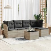 vidaXL 6 pcs conj. sofás jardim com almofadões vime PE cinzento-claro