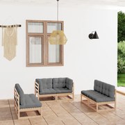 vidaXL 6 pcs conjunto lounge de jardim com almofadões pinho maciço