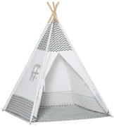 HOMCOM Tenda Tipi para Crianças acima de 3 Anos Tenda Infantil de Madeira Portátil com Janela Almofada e Bolsa de Transporte para Interiores e Exteriores 120x120x155cm Cinza