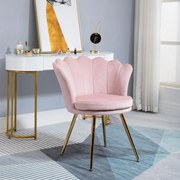 Cadeira de toucador ou sala jantarem forma de concha em veludo com pés em metal dourado 67 x 64 x 77 cm, rosa pálido