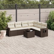 vidaXL 7 pcs conjunto de sofás jardim c/ almofadões vime PE castanho