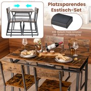Conjunto de mesa de jantar com 5 peças, mesa de cozinha com 4 cadeiras e prateleira, conjunto de assentos para jantar industrial cinza