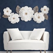 PAINEL DE PAREDE DE FERRO DECORAÇÃO BRANCA 158X9X60 BRANCO E DOURADO