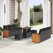 vidaXL Conjunto de Sofá de Jardim com 9 peças e almofadas pretas.