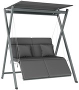 Outsunny Baloiço de Jardim de 2 Lugares Convertível em Cama com Toldo Ajustável Proteção UV30+ e Almofadas 142x130x168 cm Cinzento Escur | Aosom Portugal