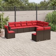 vidaXL 10 pcs conj. sofás jardim com almofadões vime PE castanho