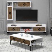 Conjunto de Mobiliário de Sala Samba – Branco e Noz – TV: 180x52x35 cm