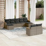 vidaXL 9 pcs conjunto sofás p/ jardim com almofadões vime PE cinzento