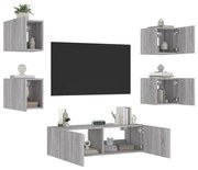 vidaXL 5 pcs móveis de parede para TV com luzes LED cinzento sonoma