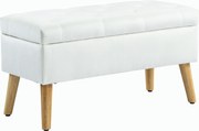 HOMCOM Banco estofado com arrumação, revestimento em veludo, pernas de madeira, para sala, quarto, corredor, 80 x 35 x 42 cm, Branco | Aosom Portugal