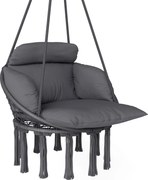 Outsunny Cadeira suspensa com grande almofada acolchoada rede poltrona suspensa com franjas kit de suspensão 80 x 60 x 40 cm cinza escuro | Aosom Portugal