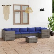 8 pcs conjunto lounge de jardim c/ almofadões vime PE cinzento