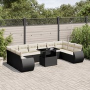 vidaXL 11 pcs conjunto sofás de jardim c/ almofadões vime PE preto