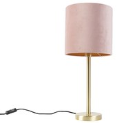 Candeeiro de mesa romântico em latão com cúpula rosa 25 cm - Simplo Moderno