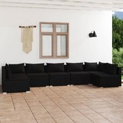 7 pcs conjunto lounge de jardim c/ almofadões vime PE preto