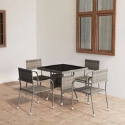 vidaXL 5 pcs conjunto de jantar para jardim vime PE cinzento