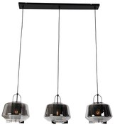 Candeeiro de suspensão preto com vidro fumê 30 cm oblongo 3 luzes - Kevin Art Deco