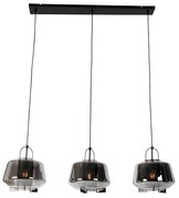 Candeeiro suspenso preto com vidro fumê 30 cm oblongo 3 luzes - Kevin Art Deco