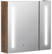 kleankin Armário Espelho Casa de Banho Luz LED Suspenso 2 Portas Interruptor Tátil 70x15x65cm Marrom Rústico | Aosom Portugal