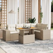 vidaXL 6 pcs conjunto de sofás p/ jardim com almofadões vime PE bege