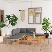 vidaXL 6 pcs conj. lounge de jardim + almofadões cinzentos teca maciça