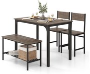 Conjunto de mesa de jantar de 3 peças, mesa de cozinha industrial de 120 cm com 2 bancos de bar, mesa de pub retangular e cadeiras de café
