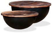 vidaXL Conj. mesas centro 2 pcs madeira reciclada preto forma tigela