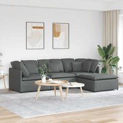vidaXL Sofá modular com pufes e almofadas tecido cinzento-escuro