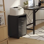 Bloco de Gavetas de Escritório com Armário e Gaveta Móvel Arquivador com Rodas Suporte para Impressora 40x35x60 cm Preto