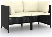 vidaXL Sofá de jardim com almofadões 2 lugares vime PE preto