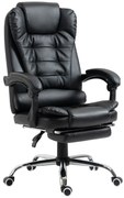 HOMCOM Cadeira de Escritório Reclinável Cadeira Executiva Giratória com Altura Ajustável Estofada em PU 64,5x69x109-117 cm Preto