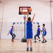 Cesto de basquetebol infantil com altura ajustável de 132 a 250 cm Brinquedo à prova de intempéries vermelho e preto